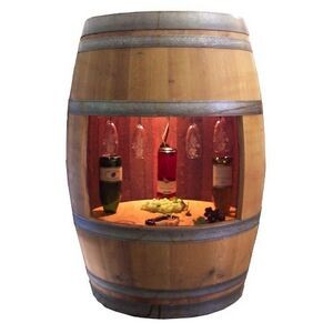 Lighted Oak Barrel Wine Cabinet