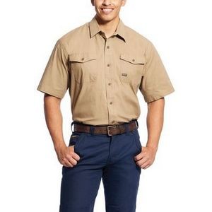 Ariat® Men's Khaki Beige Rebar® Made Tough DuraStretch™ Short Sleeve Work Shirt