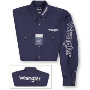Wrangler® Men's Navy Blue Classic Fit Western Logo Long Sleeve Shirt