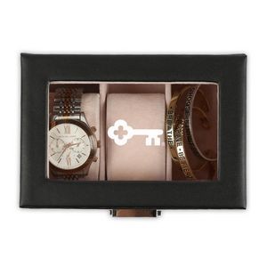 3-Slot Black Leather Watch Case