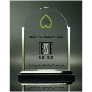Arched Glass Award on Tiered Black Glass w/Solid Brass Accents