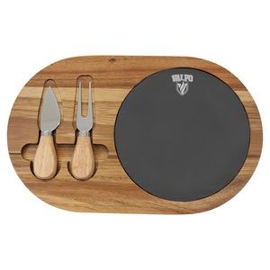 Flair Rounded Acacia Wood & Slate Cutting Board w/2 Cheese Tools
