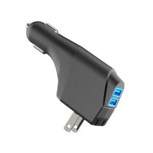 Dual Port USB Car + Wall Plug Charger with LED
