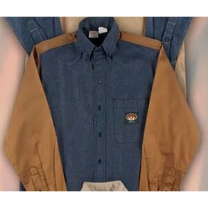 Rasco FR 7.5 Oz. Denim/ Brown Dress Button Long Sleeve Shirt