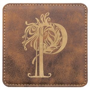 4" Square Rustic/Gold Laserable Leatherette Coaster