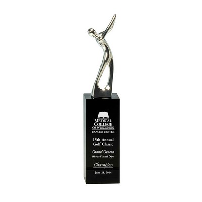 9.5" Silver Metal Golf Figure on Black Crystal Pedestal