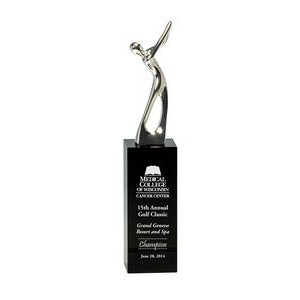 8.5" Silver Metal Golf Figure on Black Crystal Pedestal
