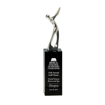 8.5" Silver Metal Golf Figure on Black Crystal Pedestal