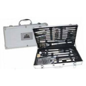 24 Piece Deluxe Stainless Steel Barbecue Set w/Metal Case