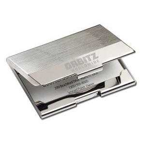 Elegant Metal Stripped Business Card Holder Case w/Shiny Finish