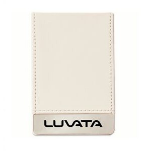 Vertical White Leatherette & Mirror Metal Business Card Holder