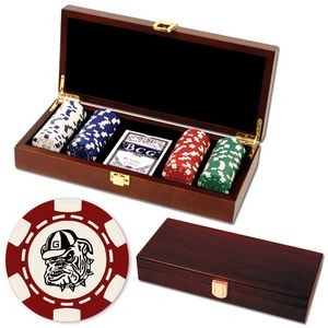 100 Foil Stamped poker chips in wooden Mahogany case - 6 Stripe design