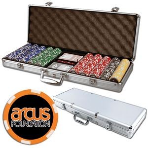 Poker chips set with aluminum chip case - 500 Full Color 6 Stripe chips