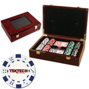 200 Foil Stamped poker chips in glossy wooden case - Dice design