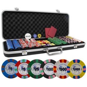 All clay Unicorn 8.5 gram 500 poker chips set with plastic playing cards & black ABS case
