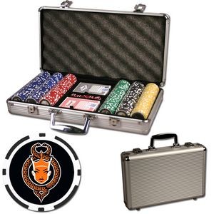 Poker chips set with aluminum chip case - 300 Full Color 8 Stripe chips
