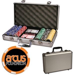 Poker chips set with aluminum chip case - 300 Full Color 6 Stripe chips