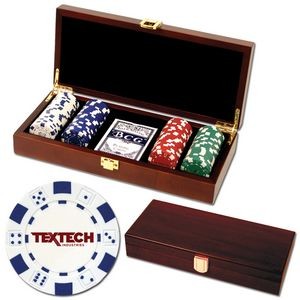 100 Foil Stamped poker chips in wooden Mahogany case - Dice design