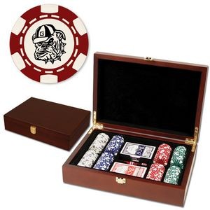 200 Foil Stamped poker chips in wooden Mahogany case - 6 Stripe design