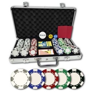 300 6-Stripe 11.5 gram poker chip set with black ABS case
