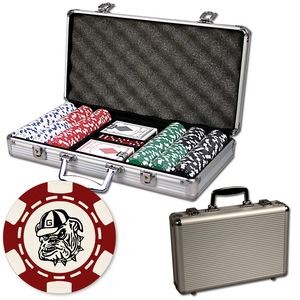 Poker chips set with aluminum chip case - 300 6 Stripe chips