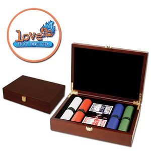 Poker chips set with Mahogany wood case - 200 Full Color chips