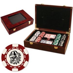 200 Foil Stamped poker chips in glossy wooden case - 6 Stripe design