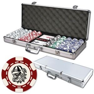 Poker chips set with aluminum chip case - 500 6 Stripe chips