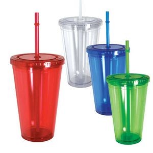 16 Oz. Double Wall Cup w/Matching Straw