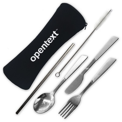 Stainless Steel Cutlery and Straw Set in Pouch