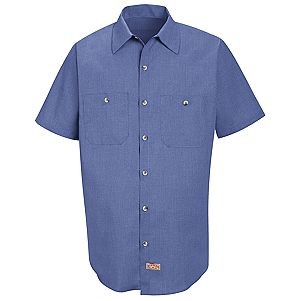 Men's Geometric Micro Check Work Shirt Short Sleeve (Denim Blue)