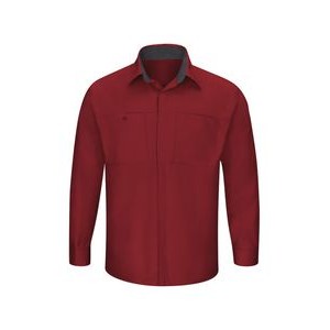 Red Kap® Men's Long Sleeve Performance Plus Fireball Red/Charcoal Gray Shop Shirt