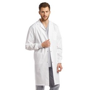 White Cross Snap Front Knit Cuff Lab Coat