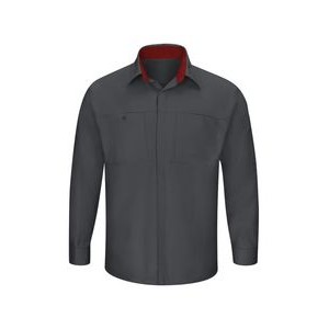Red Kap® Men's Long Sleeve Performance Plus Charcoal Gray/Fireball Red Shop Shirt