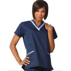Fashion Seal Fashion Poplin Women's Double V-Neck Navy Blue/Ceil Blue Tunic Shirt