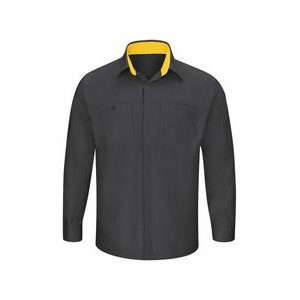 Red Kap® Men's Long Sleeve Performance Plus Charcoal Gray/Yellow Shop Shirt