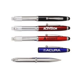 3-in-1 Stylus Metal Ballpoint Pen & LED Flashlight - Removable Cap