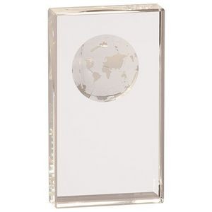 6" Tall Clear Crystal Rectangle with Globe Etching