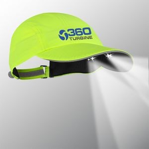 POWERCAP Hi-Vis Lime Runner's Cap w/4 LED Lights & Reflective Trim