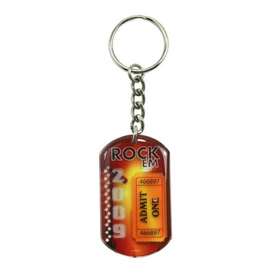 Dog Tag Pendant / Charm on Key Chain (Single Sided Imprint and Dome)