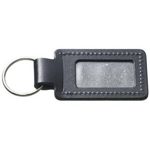 Bonded Leather Luggage Tag w/ Clear ID Window & Split Ring (1 3/8