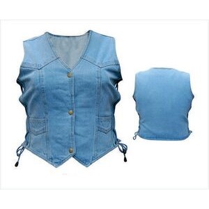Ladies 100% Cotton Blue Denim Vest w/Side Laces