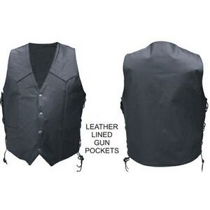 Men's Biker Style Buffalo Leather Vest w/ Side Laces & Gun Pockets