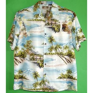 Hawaiian Tropical Print 100% Rayon Blue Shirt