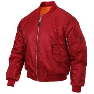 Men's Red Military Flight Jacket w/Reversible Orange Quilted Lining