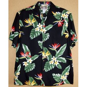 Hawaiian Tropical Print 100% Rayon Black Shirt