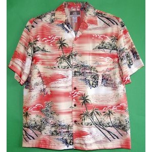 Hawaiian Tropical Print 100% Rayon Orange Shirt