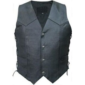 Men's Biker Style Leather Vest w/ Side Laces