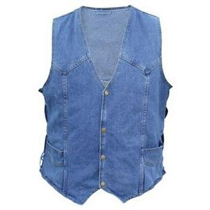 Men's 100% Cotton Blue Denim Vest w/ Side Laces