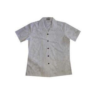 Ladies White Hawaiian Cotton Poplin Shirt w/ Button Front & Short Sleeves
